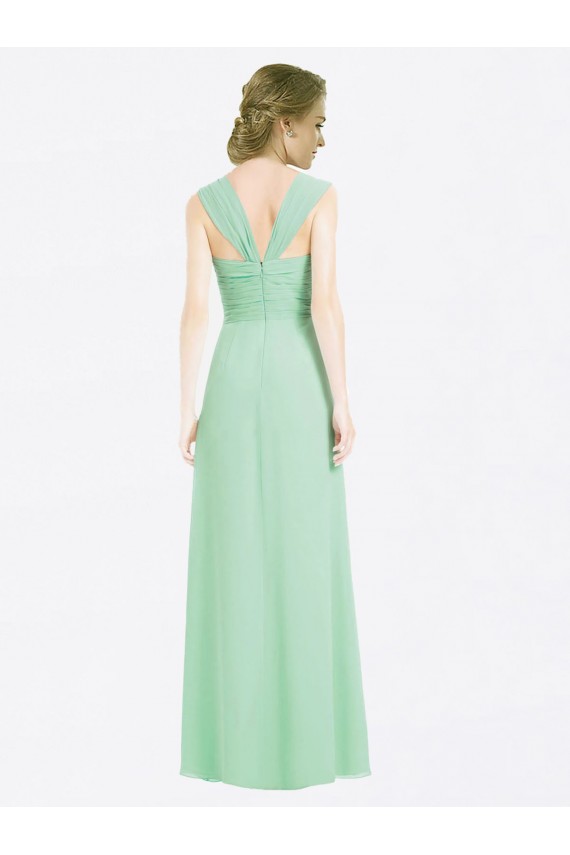 Desconto Verde Menta Linha A Amor Mangas Curtas Comprimento Chão Vestidos de Madrinha