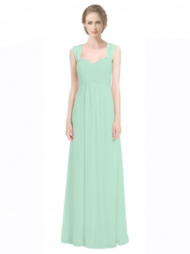 Desconto Verde Menta Linha A Amor Sem Mangas Comprimento Chão Vestidos de Madrinha