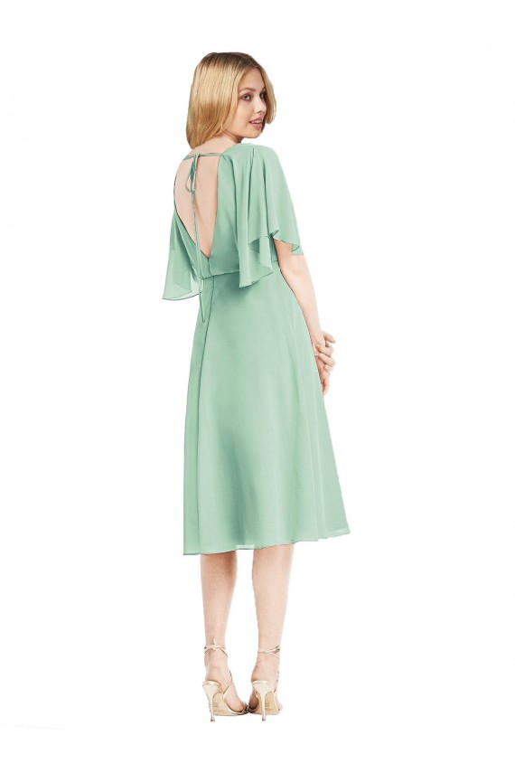 Desconto Verde Menta Linha A Mangas Esvoaçantes Comprimento Joelho Vestidos de Madrinha