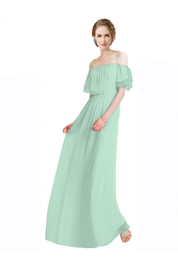 Desconto Verde Menta Linha A Fora do Ombro Sem Mangas Comprimento Chão Vestidos de Madrinha