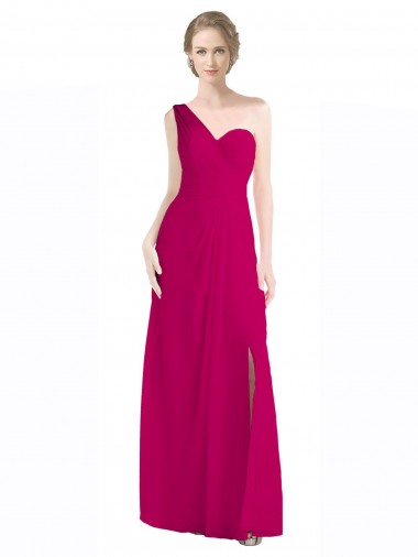 Desconto Vermelho 16# Linha A Um Ombro Sem Mangas Comprimento Chão Vestidos de Madrinha