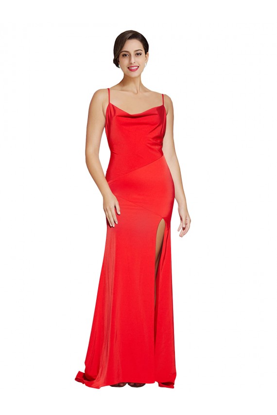 Desconto Vermelho Bainha Decote Capuz Sem Mangas Comprimento Chão Vestidos de Madrinha / Vestidos de Noite / Vestidos de Festa