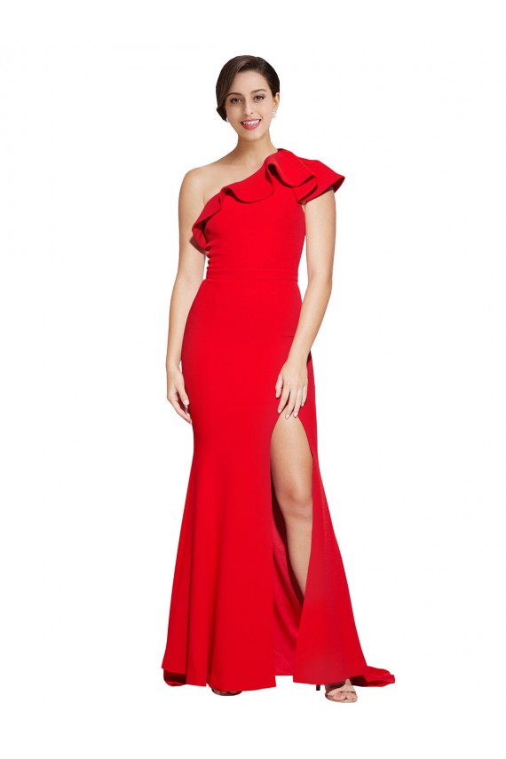 Desconto Vermelho Bainha Um Ombro Sem Mangas Comboio Varredela Vestido de Madrinha / Vestido de Festa