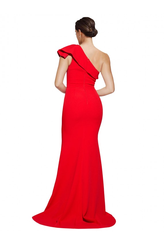 Desconto Vermelho Bainha Um Ombro Sem Mangas Comboio Varredela Vestido de Madrinha / Vestido de Festa