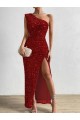 Desconto Vermelho Bainha Um Ombro Sem Mangas Comprimento Chão Vestidos de Festa