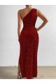 Desconto Vermelho Bainha Um Ombro Sem Mangas Comprimento Chão Vestidos de Festa
