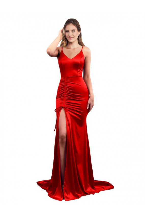 Desconto Vermelho Sereia Amor Sem Mangas Comprimento Chão Vestidos de Madrinha / Vestidos de Baile / Vestidos de Festa