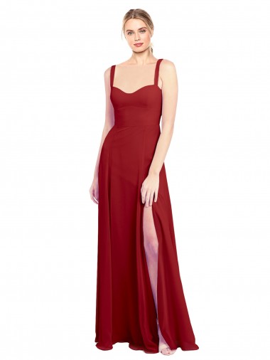 Desconto Vermelho Linha A Amor Sem Mangas Comprimento Chão Vestidos de Madrinha