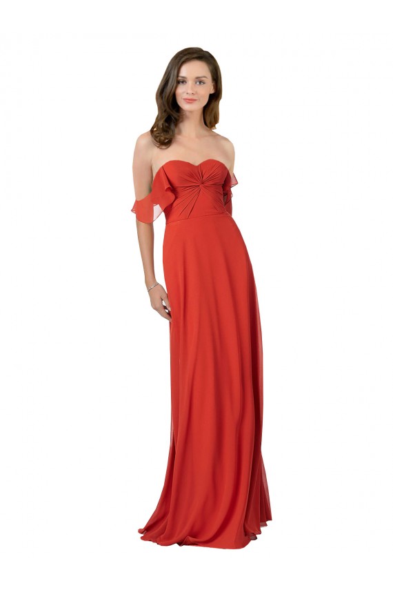 Desconto Vermelho Linha A Amor Sem Mangas Comprimento Chão Longo Vestidos de Madrinha