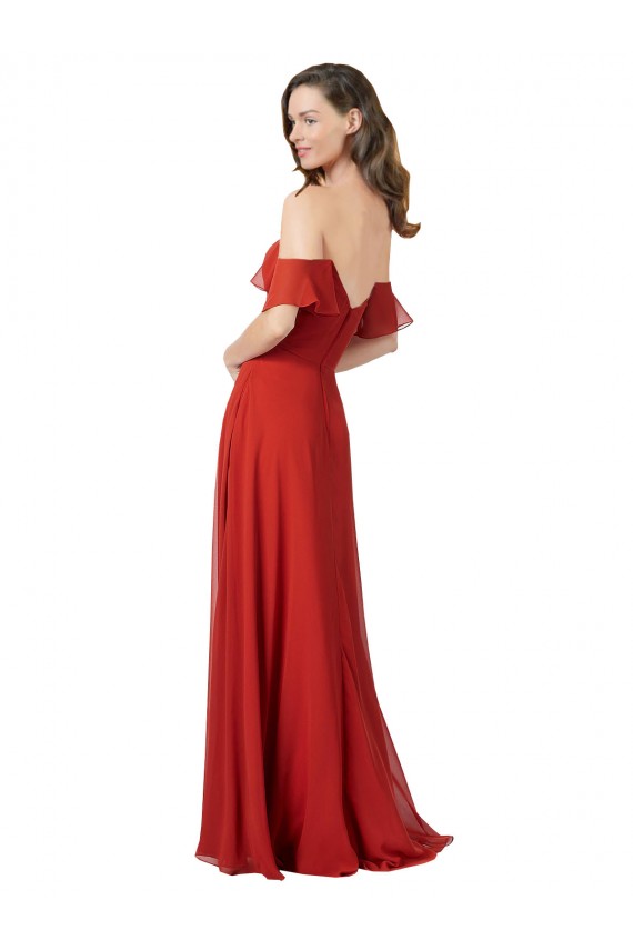 Desconto Vermelho Linha A Amor Sem Mangas Comprimento Chão Longo Vestidos de Madrinha