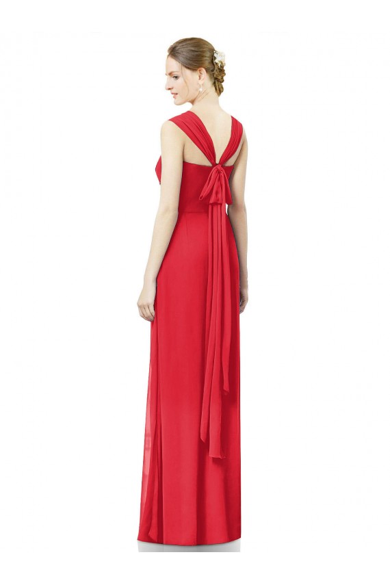 Desconto Vermelho Linha A Amor Mangas Curtas Comprimento Chão Vestidos de Madrinha