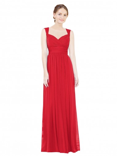 Desconto Vermelho Linha A Amor Sem Mangas Comprimento Chão Vestidos de Madrinha / Vestidos de Baile