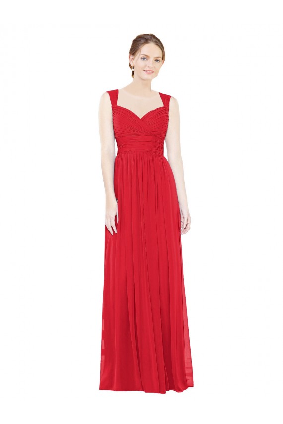 Desconto Vermelho Linha A Amor Sem Mangas Comprimento Chão Vestidos de Madrinha / Vestidos de Baile