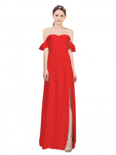 Desconto Vermelho Linha A Fora do Ombro Sem Mangas Comprimento Chão Vestidos de Madrinha / Vestidos de Noite