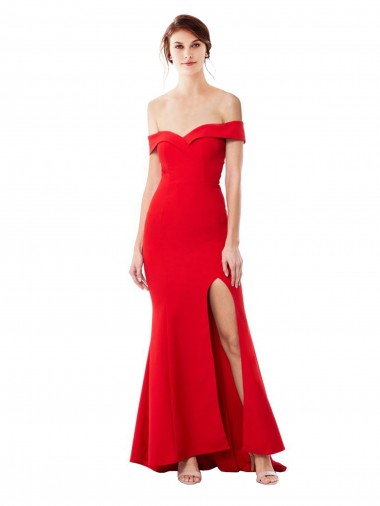 Desconto Vermelho Sereia Fora do Ombro Sem Mangas Comprimento Chão Vestidos de Madrinha / Vestidos de Festa