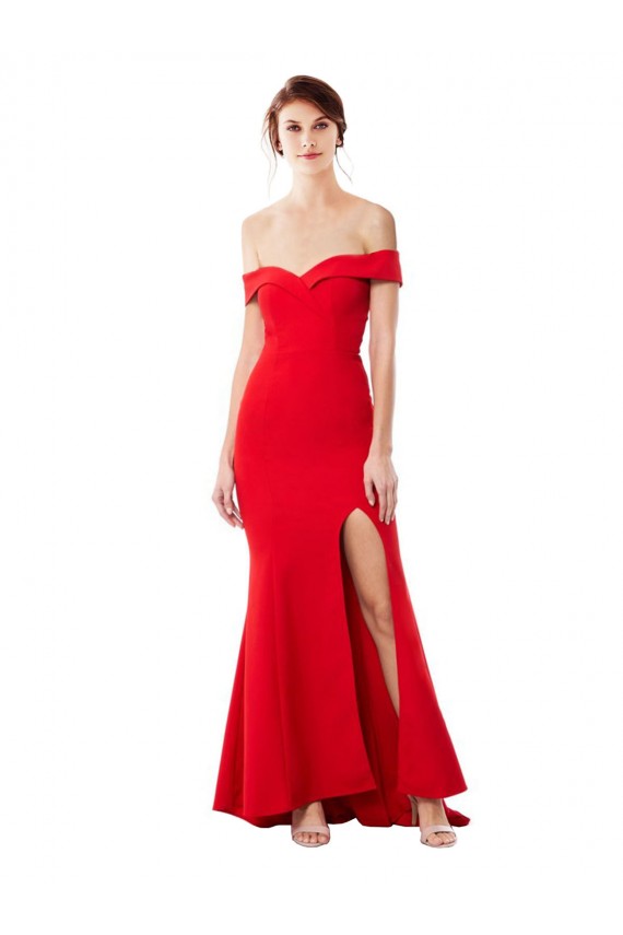 Desconto Vermelho Sereia Fora do Ombro Sem Mangas Comprimento Chão Vestidos de Madrinha / Vestidos de Festa