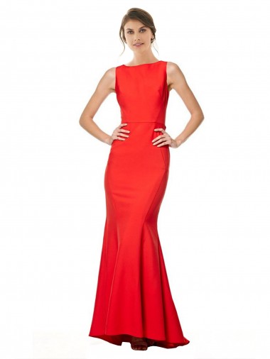 Desconto Vermelho Sereia Cabeçada Sem Mangas Comprimento Chão Vestidos de Madrinha / Vestidos de Noite
