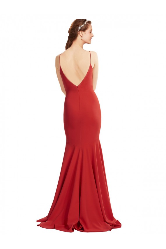 Desconto Vermelho Sereia Alças finas Sem Mangas Comprimento Chão Vestidos de Madrinha / Vestidos de Noite / Vestidos de Festa