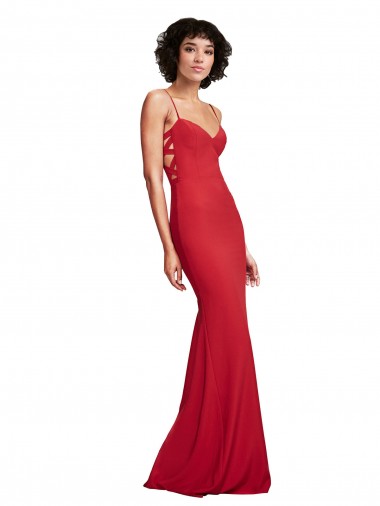 Desconto Vermelho Sereia Alças finas Sem Mangas Comprimento Chão Longo Vestidos de Madrinha / Vestidos de Noite / Vestidos de Festa
