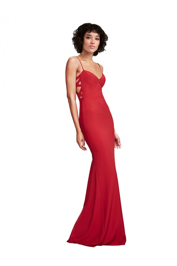 Desconto Vermelho Sereia Alças finas Sem Mangas Comprimento Chão Longo Vestidos de Madrinha / Vestidos de Noite / Vestidos de Festa