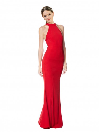 Desconto Vermelho Sereia Cabeçada Sem Mangas Comprimento Chão Longo Vestidos de Noite / Vestidos de Festa