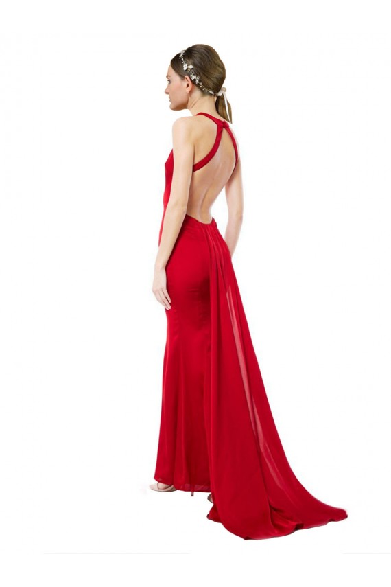 Desconto Vermelho Sereia Cabeçada Sem Mangas Comprimento Chão Vestidos de Madrinha / Vestidos de Festa