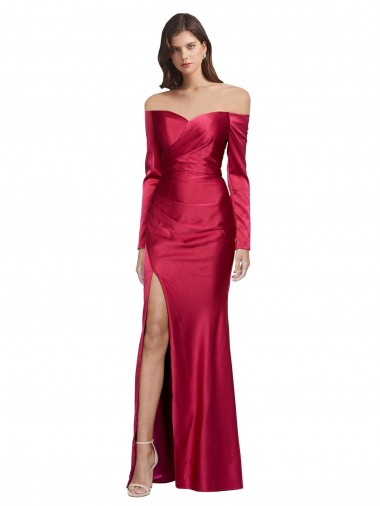 Desconto Vermelho Escuro Bainha Amor Mangas Compridas Comprimento Chão Vestidos de Madrinha / Vestidos de Noite / Vestidos de Festa