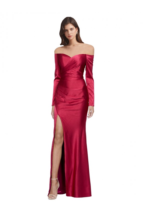 Desconto Vermelho Escuro Bainha Amor Mangas Compridas Comprimento Chão Vestidos de Madrinha / Vestidos de Noite / Vestidos de Festa