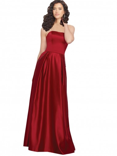 Desconto Vermelho Escuro Linha A Sem alças Sem Mangas Comprimento Chão Vestidos de Madrinha / Vestidos de Festa
