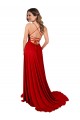 Desconto Vermelho Linha A Alças finas Sem Mangas Comprimento Chão Vestidos de Madrinha / Vestidos de Festa