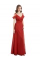 Desconto Vermelho Linha A Amor Ombro Frio Comprimento Chão Vestidos de Madrinha