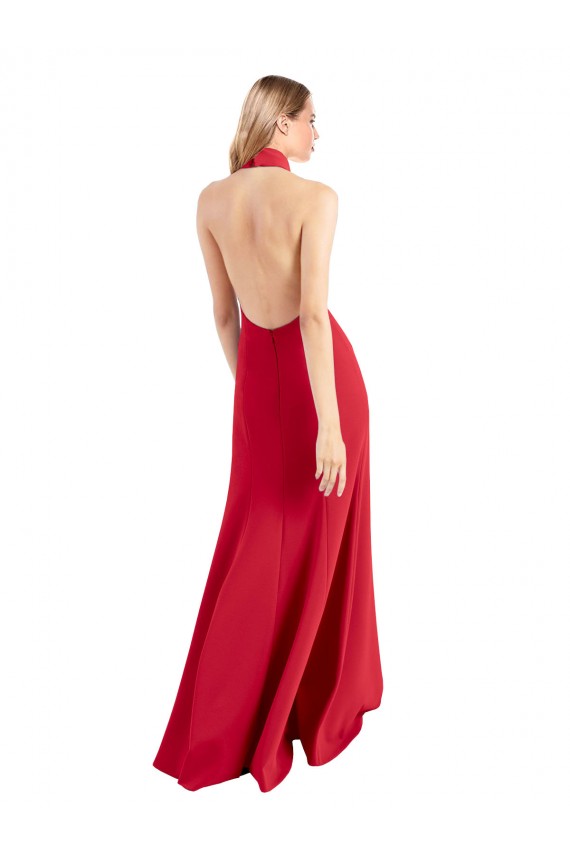 Desconto Vermelho Linha A Cabeçada Sem Mangas Comprimento Chão Vestidos de Madrinha / Vestidos de Noite / Vestidos de Festa