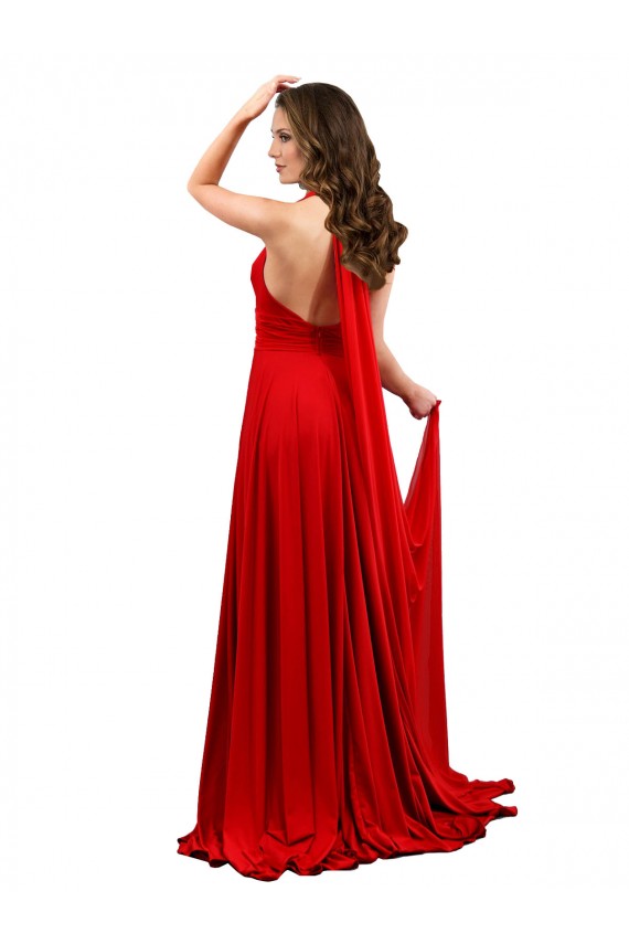 Desconto Vermelho Linha A Cabeçada Sem Mangas Comprimento Chão Longo Vestidos de Madrinha / Vestidos de Noite / Vestidos de Festa