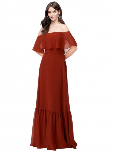 Desconto Vermelho Linha A Fora do Ombro Mangas Esvoaçantes, Mangas Curtas Comprimento Chão Vestidos de Madrinha