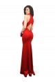 Desconto Vermelho Sereia Cabeçada Sem Mangas Comprimento Chão Longo Vestidos de Madrinha / Vestidos de Noite / Vestidos de Festa