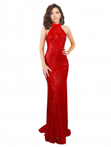 Desconto Vermelho Sereia Cabeçada Sem Mangas Comprimento Chão Vestidos de Madrinha / Vestidos de Noite / Vestidos de Festa