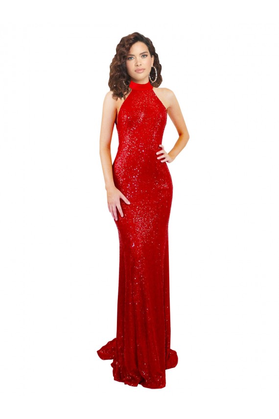 Desconto Vermelho Sereia Cabeçada Sem Mangas Comprimento Chão Vestidos de Madrinha / Vestidos de Noite / Vestidos de Festa