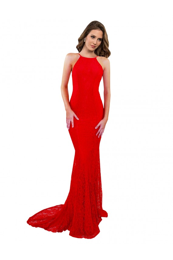 Desconto Vermelho Sereia Decote Alto Sem Mangas Comprimento Chão Vestidos de Madrinha / Vestidos de Noite / Vestidos de Festa