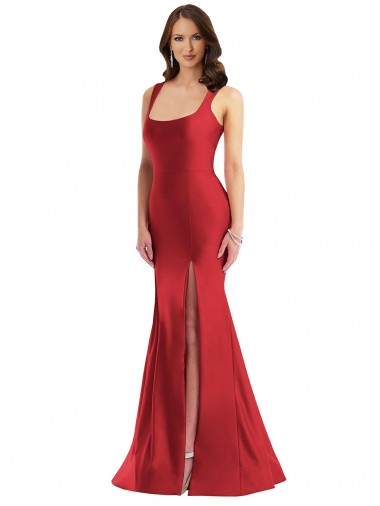 Desconto Vermelho Sereia Decote Quadrado Sem Mangas Comprimento Chão Vestidos de Madrinha / Vestidos de Noite / Vestidos de Festa