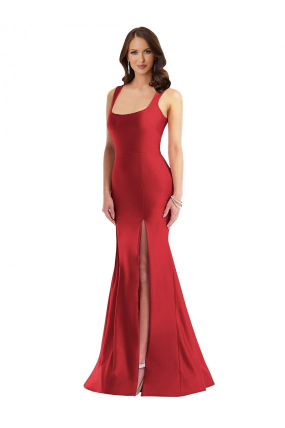 Desconto Vermelho Sereia Decote Quadrado Sem Mangas Comprimento Chão Vestidos de Madrinha / Vestidos de Noite / Vestidos de Festa