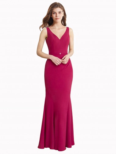 Desconto Vermelho Sereia Decote V Sem Mangas Comprimento Chão Vestidos de Madrinha / Vestidos de Festa
