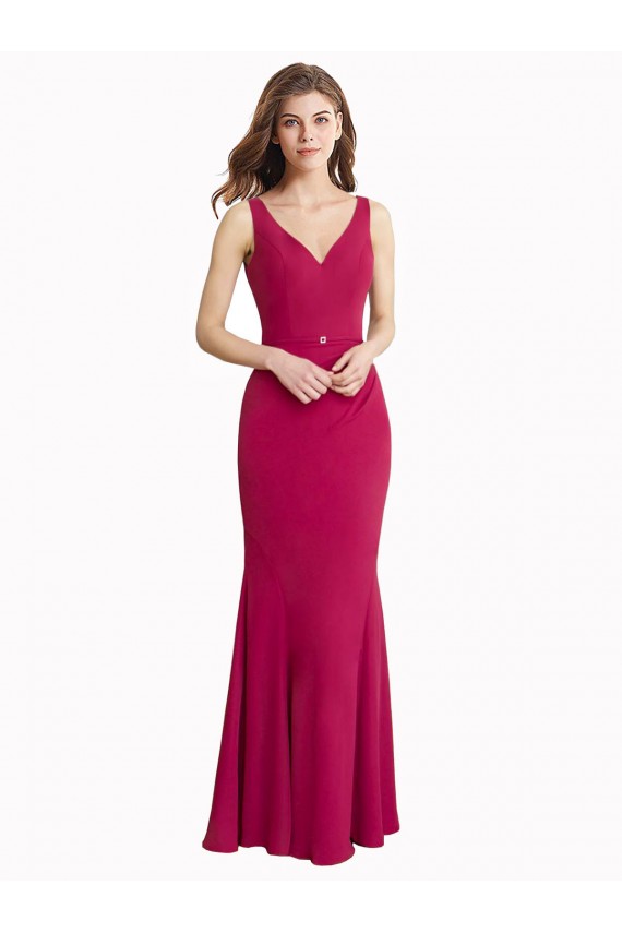 Desconto Vermelho Sereia Decote V Sem Mangas Comprimento Chão Vestidos de Madrinha / Vestidos de Festa