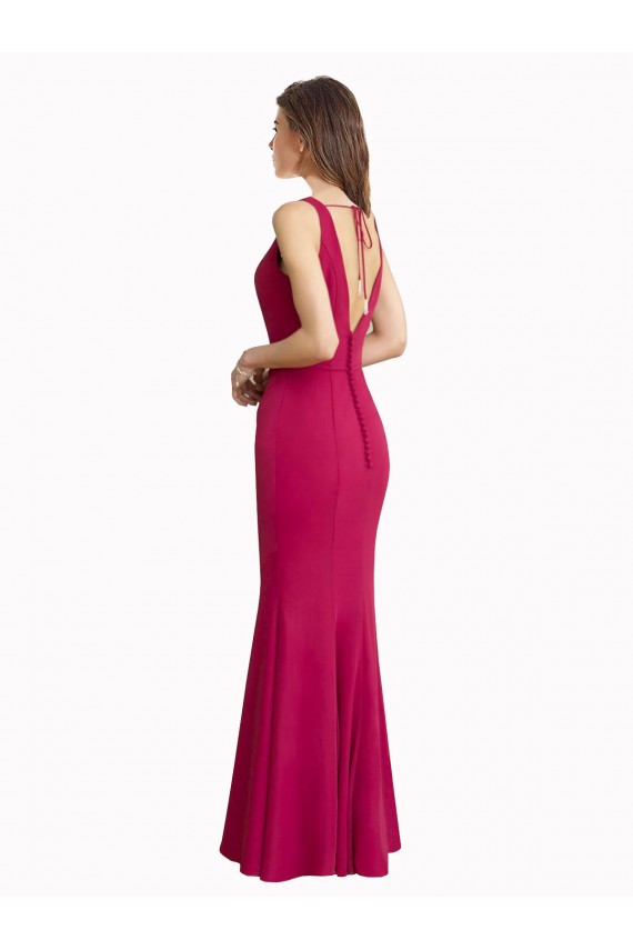Desconto Vermelho Sereia Decote V Sem Mangas Comprimento Chão Vestidos de Madrinha / Vestidos de Festa