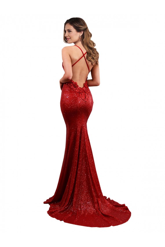 Desconto Vermelho Sereia Decote V Sem Mangas Comprimento Chão Vestidos de Noite / Vestidos de Festa