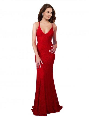 Desconto Vermelho Sereia Decote V Sem Mangas Comprimento Chão Vestidos de Madrinha / Vestidos de Noite / Vestidos de Baile