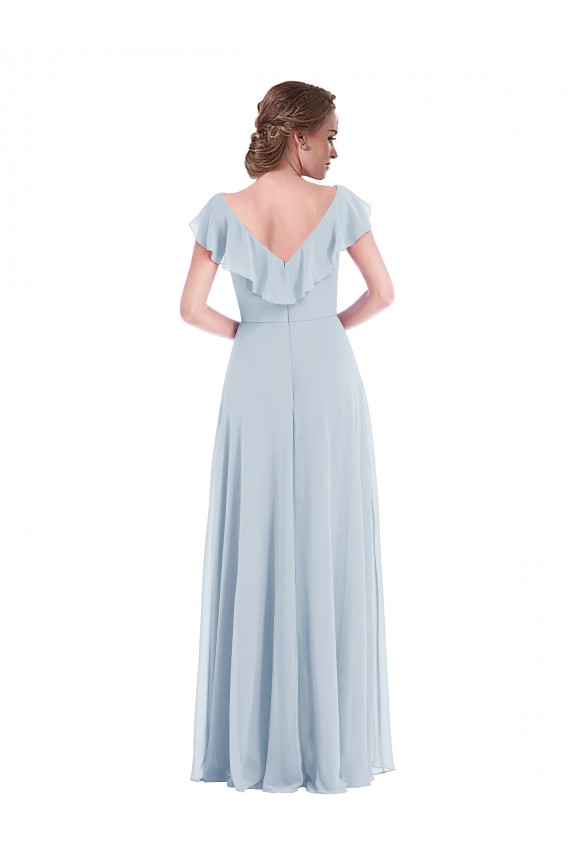 Desconto Vidro Marinho Linha A Decote V Sem Mangas Comprimento Chão Chiffon Vestidos de Madrinha