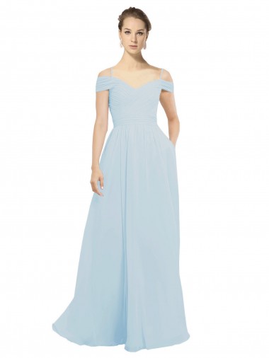 Desconto Vidro Marinho Linha A Fora do Ombro Sem Mangas Comprimento Chão Vestidos de Madrinha / Vestidos de Baile