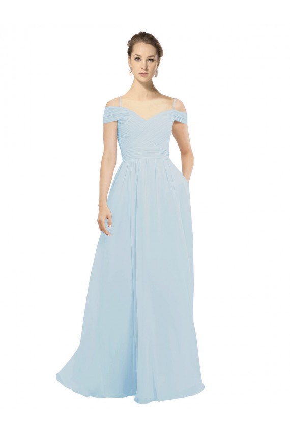 Desconto Vidro Marinho Linha A Fora do Ombro Sem Mangas Comprimento Chão Vestidos de Madrinha / Vestidos de Baile