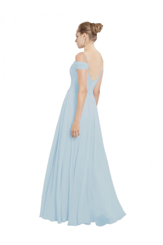 Desconto Vidro Marinho Linha A Fora do Ombro Sem Mangas Comprimento Chão Vestidos de Madrinha / Vestidos de Baile
