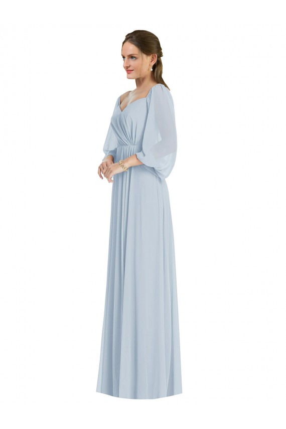 Desconto Vidro Marinho Linha A Fora do Ombro Mangas Bispo, Mangas Bufantes Comprimento Chão Vestidos de Madrinha / Vestidos de Noite